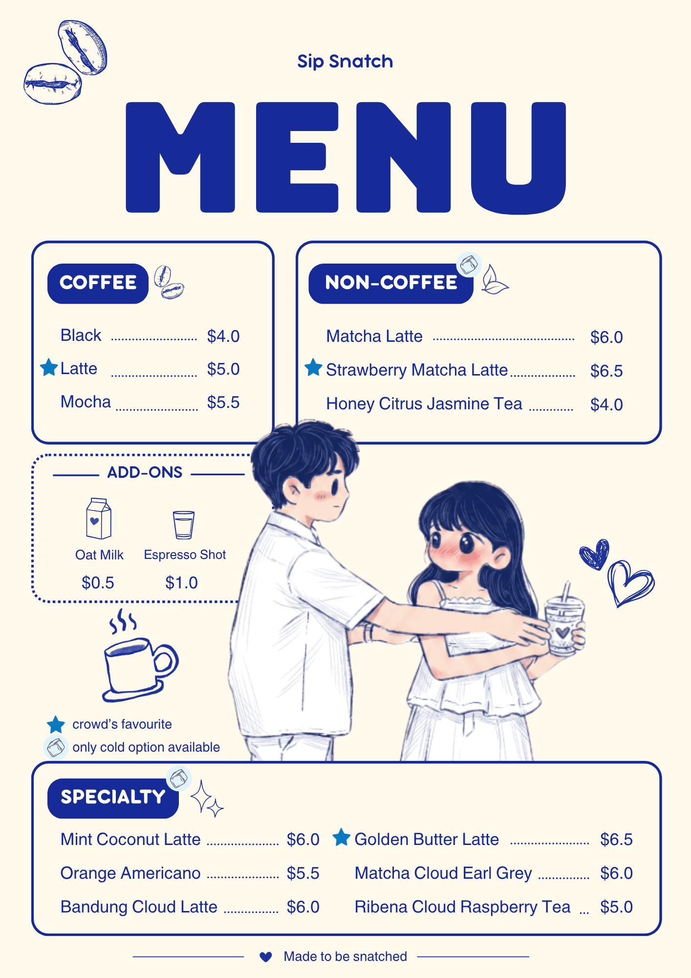 Sip Snatch Menu